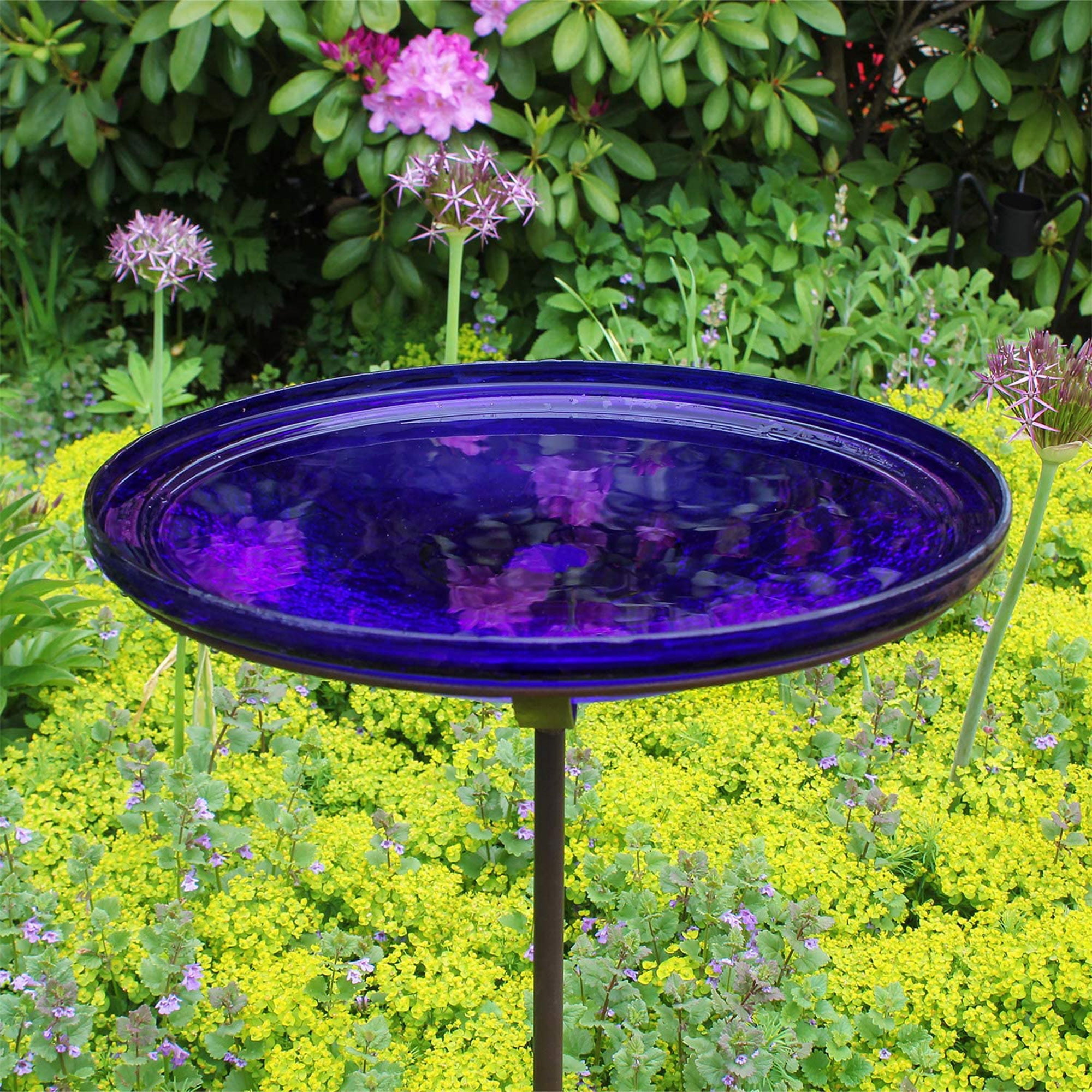 Achla Designs 14 In Hand Blown Crackle Glass Birdbath w/ Stake, Fern Green  