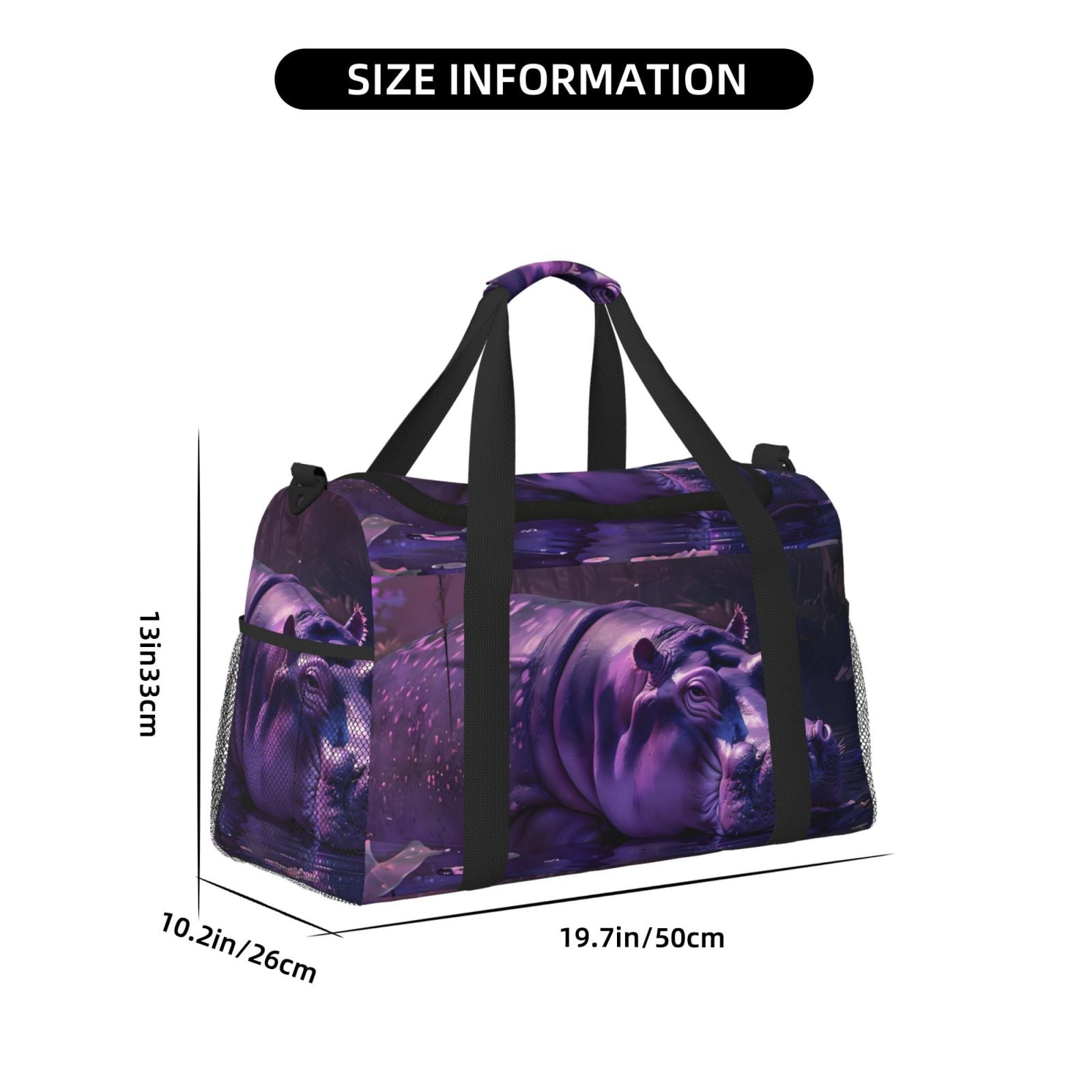 Fuzoiu Purple Hippo In Water Print Travel Duffle Bag,Carry On Tote Bags,Duffel Bag,Sport Gym Bag, Hospital Bag for Labor and Delivery, Overnight Bag,Luggage Bag