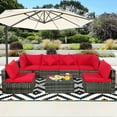 thumbnail image 3 of Gymax 7PCS PE Rotin Patio Sectionnel Canapé Conversation Ensemble W / Coussins Rouges, 3 of 10
