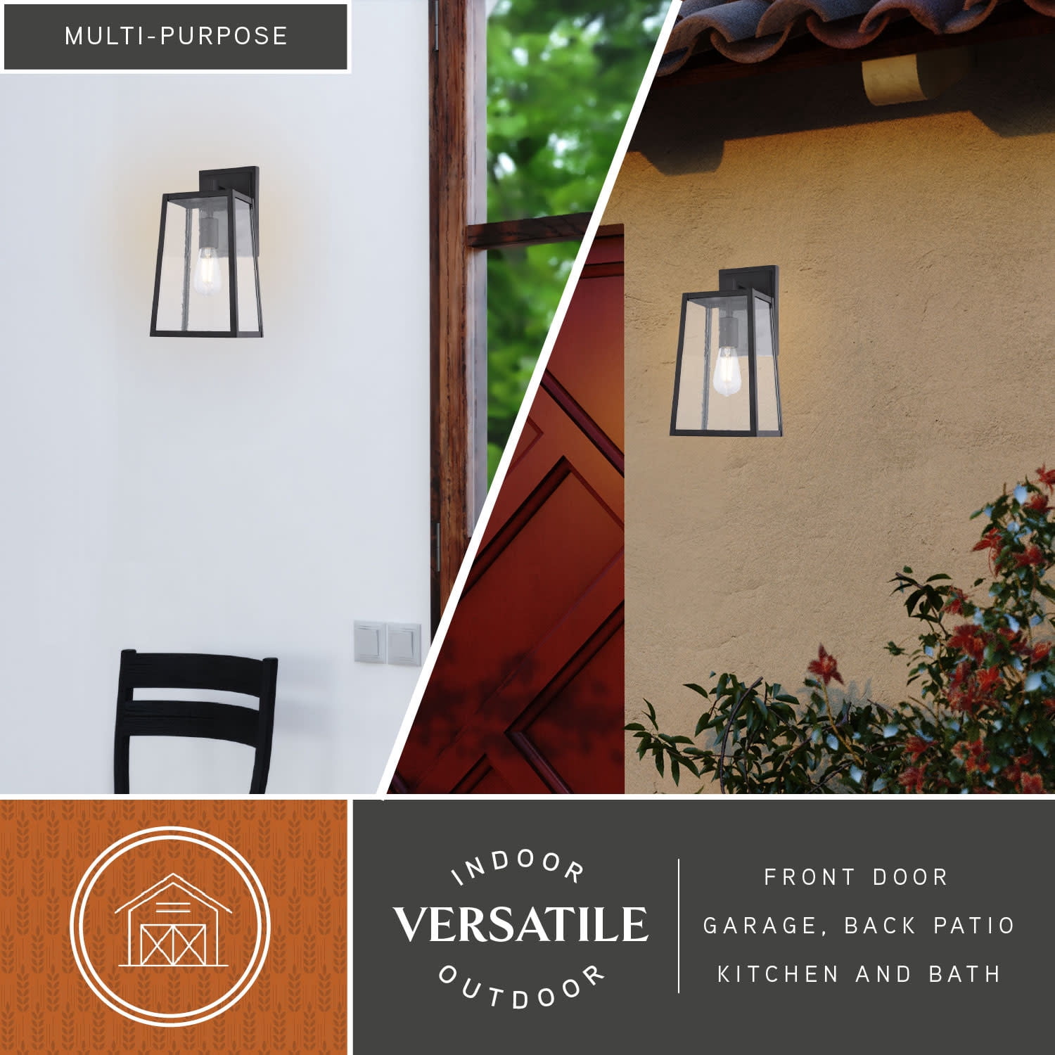 Sutton 14 in. H Black Outdoor Hardwired Sconce Wall Light made of Durable Steel, Clear Seeded Glass