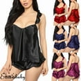 thumbnail image 1 of Lingerie de Nuit en Satin Soie Dentelle Babydoll Ensemble de Pyjamas Shorts, 1 of 5