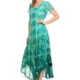 thumbnail image 4 of Sakkas Kaylaye Long Tie Dye Ombre Embroidered Cap Sleeve Caftan Dress / Cover Up - Aqua - One Size Regular, 4 of 5