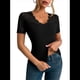 thumbnail image 3 of Camisetas de Corta con Cuello en V y Encaje para Mujer, Camisetas Básicas Ajustadas de Punto Acanalado, Estilo Informal de Verano para Negocios Negro XXL, 3 of 10