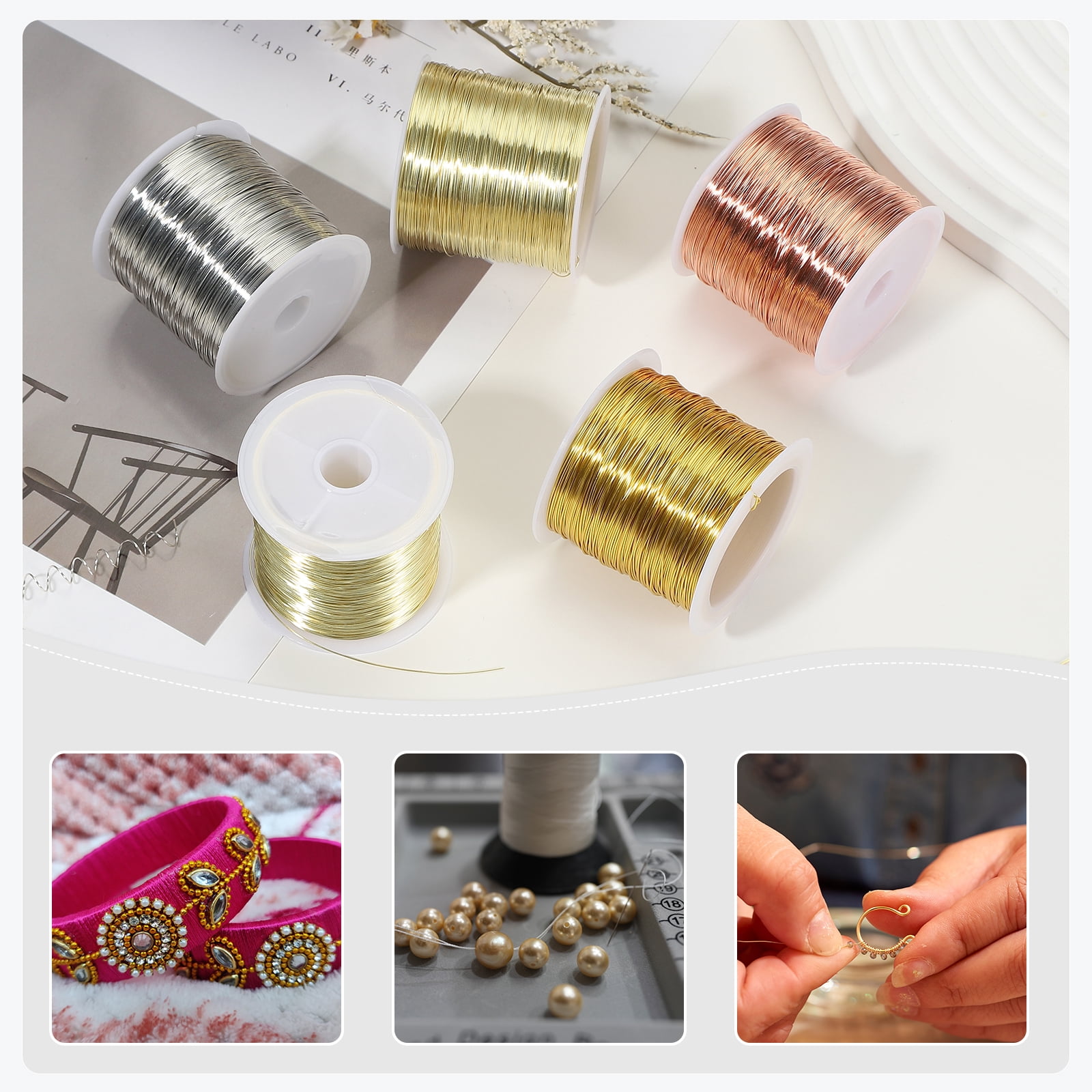 Uxcell Jewelry Wire Beading Wire for Jewelry Making Bare Copper Craft Beading Wire for Necklace Bracelet Beading Gold 100M/0.4mm