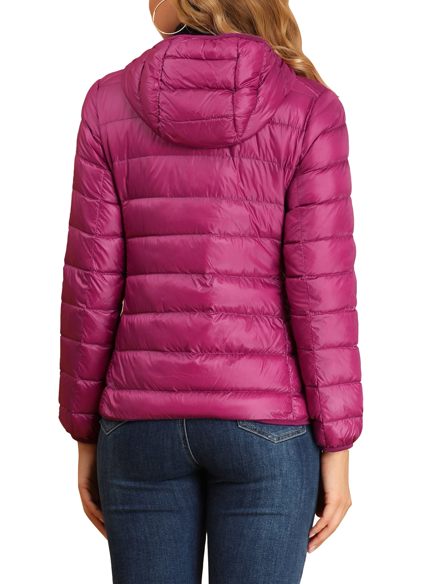DARING DIVA Women's Hooded Zip Up Short Down Lightweight Jacket M Hot Pink