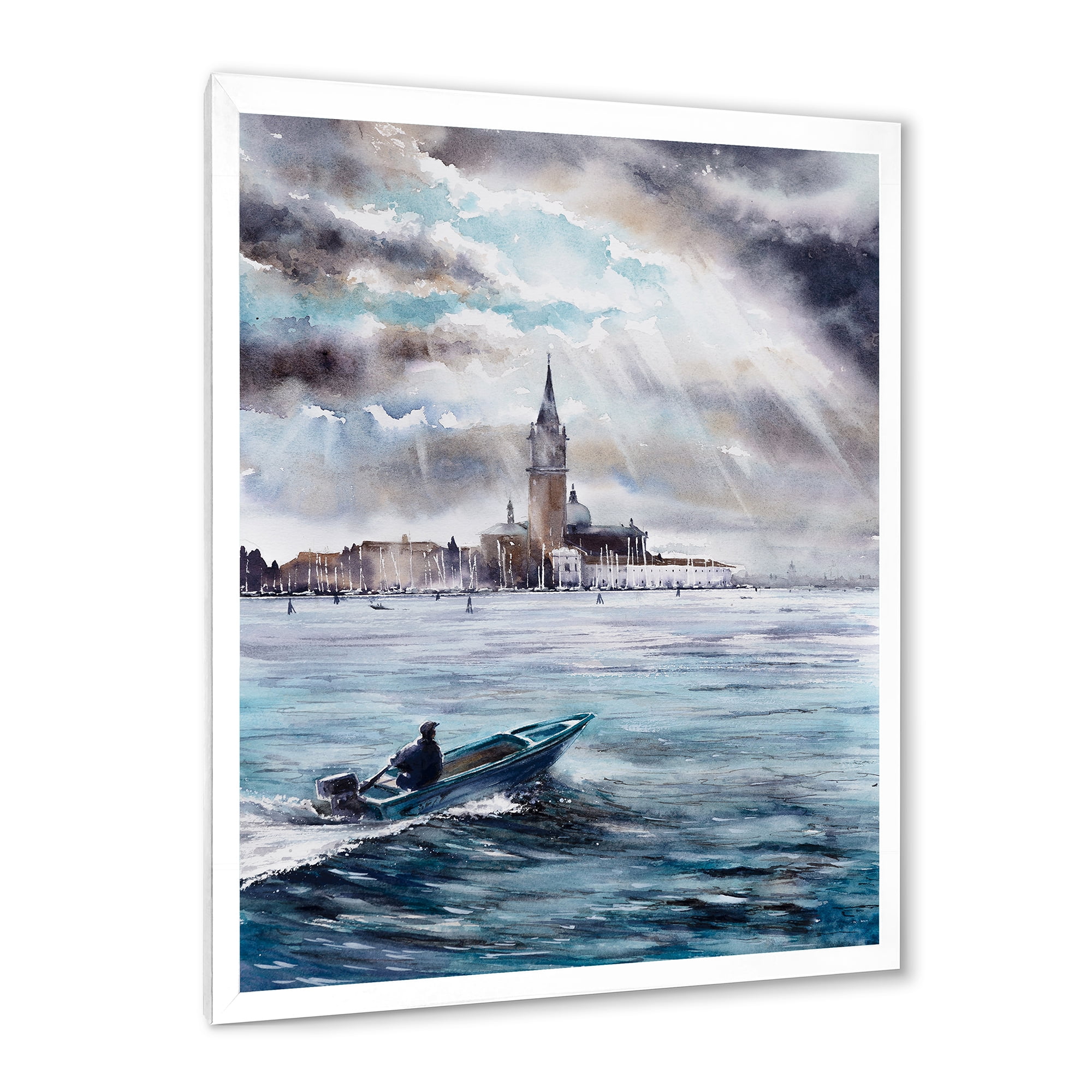 Designart 'Boat Returning In Storm Over Venice In Italy' Nautical & Coastal Framed Art Print