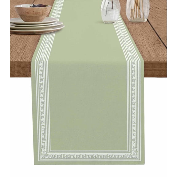 Sage Green Greek Key Table Runner 72 Inches, Geometric Greece Ancient Farmhouse Geo Bed Runner Dresser Scarves Tabletop for Indoor Outdoor Parties/Ceremony/Banquet, 13" x 72"