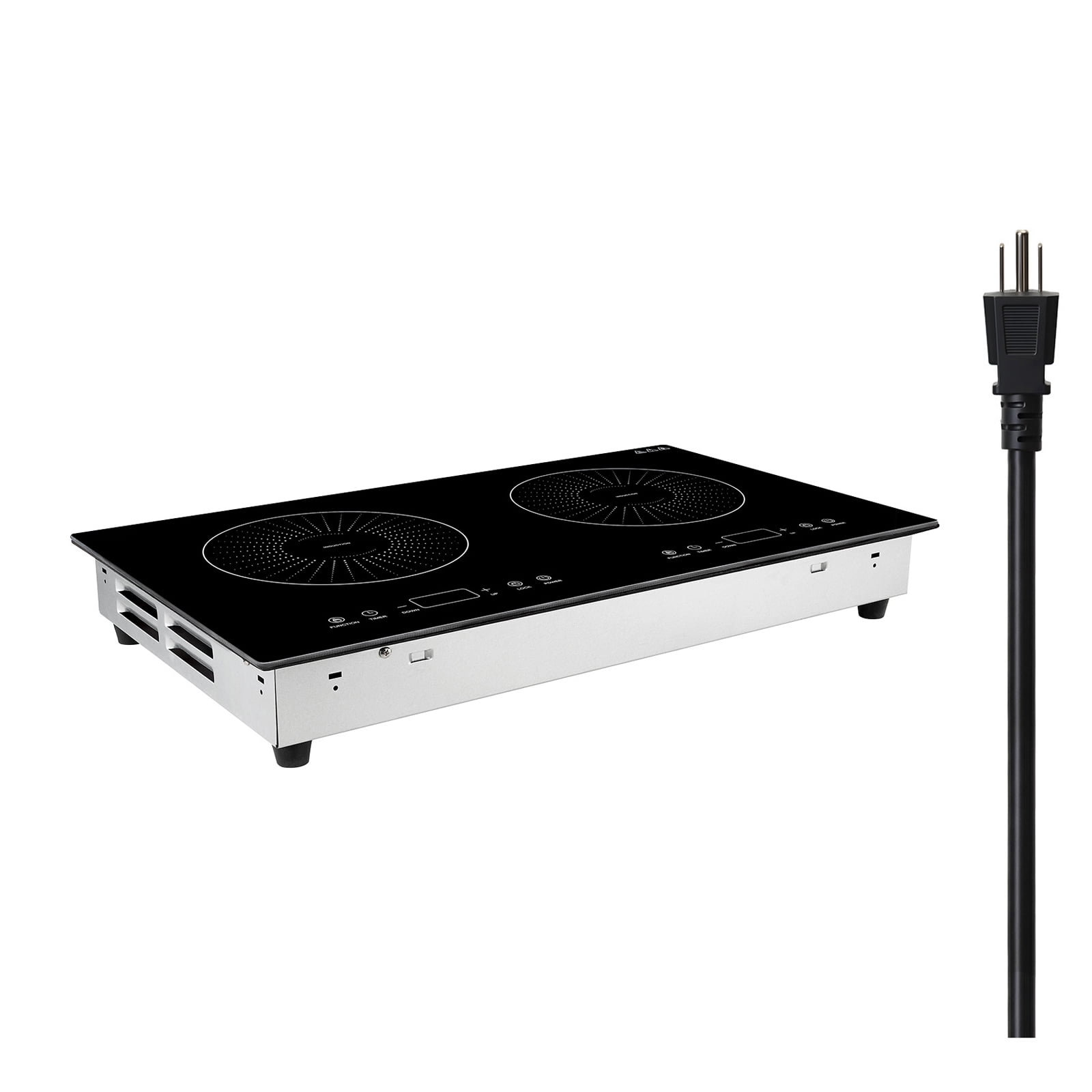 KFFKFF 24-Inch Induction Cooktop with Dual Burners, Built-in Electric Stove, 110V 1800W, Countertop Design, 9 Adjustable Power Levels, LED Touch Controls, Ceramic Glass Surface, Child Safety Lock
