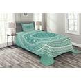 thumbnail image 1 of Teal Ombre Bedspread Set Twin Size, Mandala Pattern Boho Style Floral Dots and Stripes with Petals Ethnic Print, Quilted 3 Piece Decor Coverlet Set with Pillow Sham, Teal and White, by Ambesonne, 1 of 3