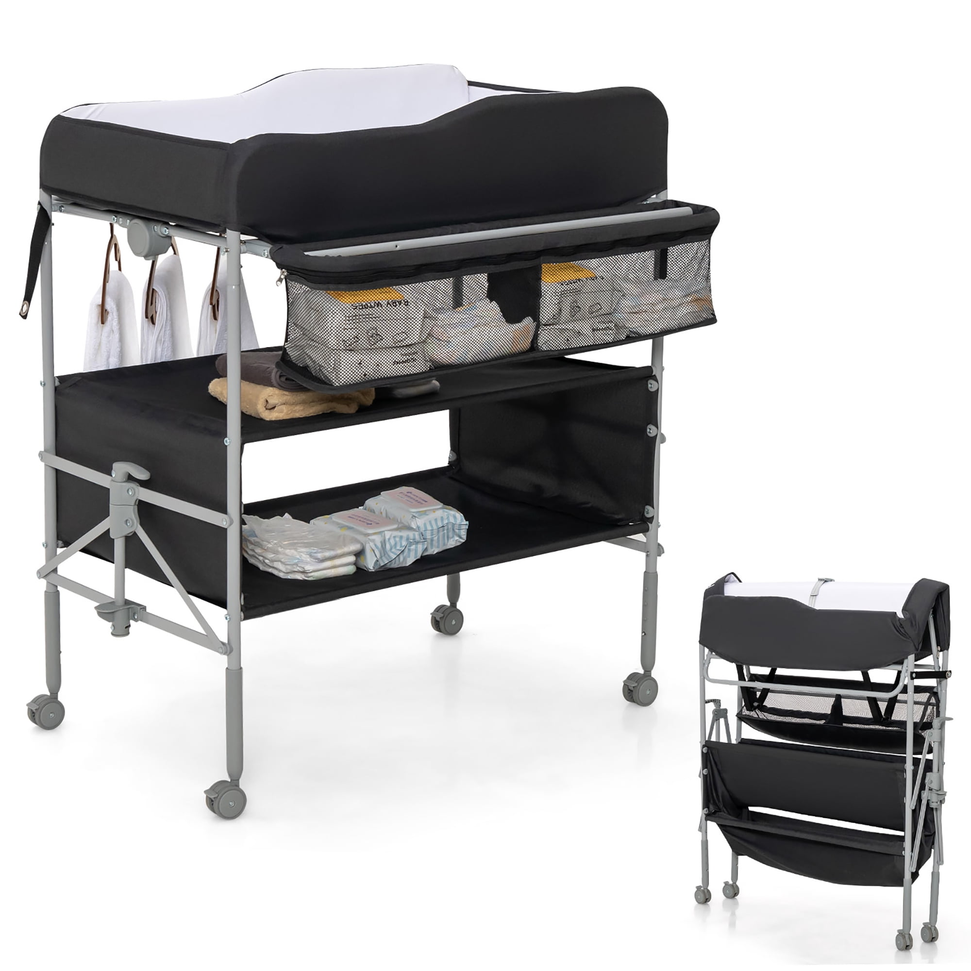 Costway Foldable Baby Changing Table w/ Wheels & Height Adjustment