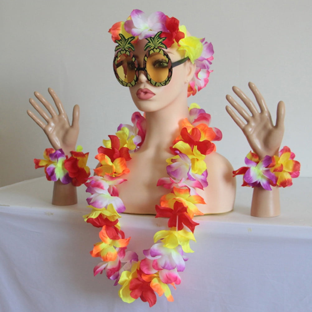 Juego De 7 Piezas Para Fiesta Hawaiana YUNYU – Collar Lei, Pulseras, Diadema, Pendientes, Gafas De Sol De Piña Y Tatuajes Temporales, Decoración Tropical Clásica