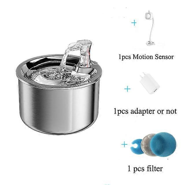 Fuente automática de acero inoxidable para gatos, 2 l, bebedero para perros y gatos, filtro de 4 capas, dispensador inteligente de agua para mascotas, sensor, kit de sensor, plateado