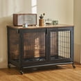 thumbnail image 4 of CO-Z Wooden Dog Crate End Table Triple Door Kennel with Wheels for Large Medium Dogs, 4 of 12