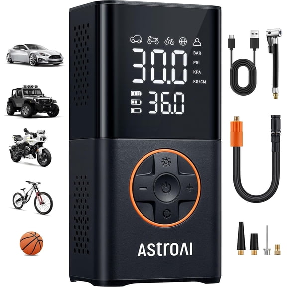 AstroAI Tire Inflator Portable Air Compressor,150 PSI Cordless Mini Air Bike Auto Shut-Off Pump with Digital Pressure Gauge, Fast Inflation for Car Tires,Motorcycles,Bikes,Balls