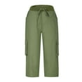 thumbnail image 3 of Women's Wide Leg Pants Cargo Capris Summer Casual Drawstring Capris With Pockets Wide Leg Cropped Outdoor Hiking Stretch Dress Casual Flowy Palazzo Pants Women, 3 of 4