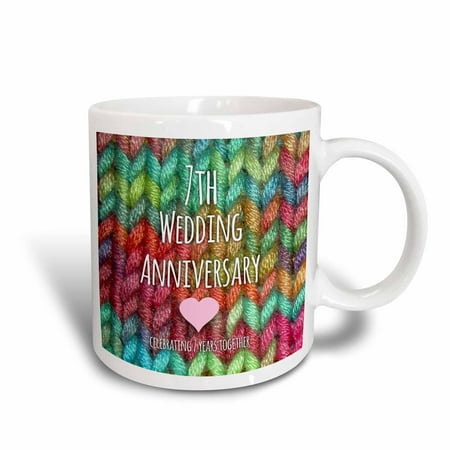 3dRose 7th Wedding Anniversary gift - Wool celebrating 7 years together - seventh anniversaries rainbow, Ceramic Mug,