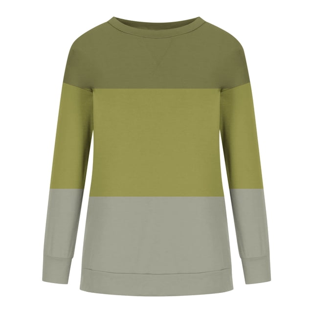 Timegard Chandail en Molleton Femme Col Rond Manches Longues à Blocs de Couleur Chandail Automne Hiver Tunique Décontractée