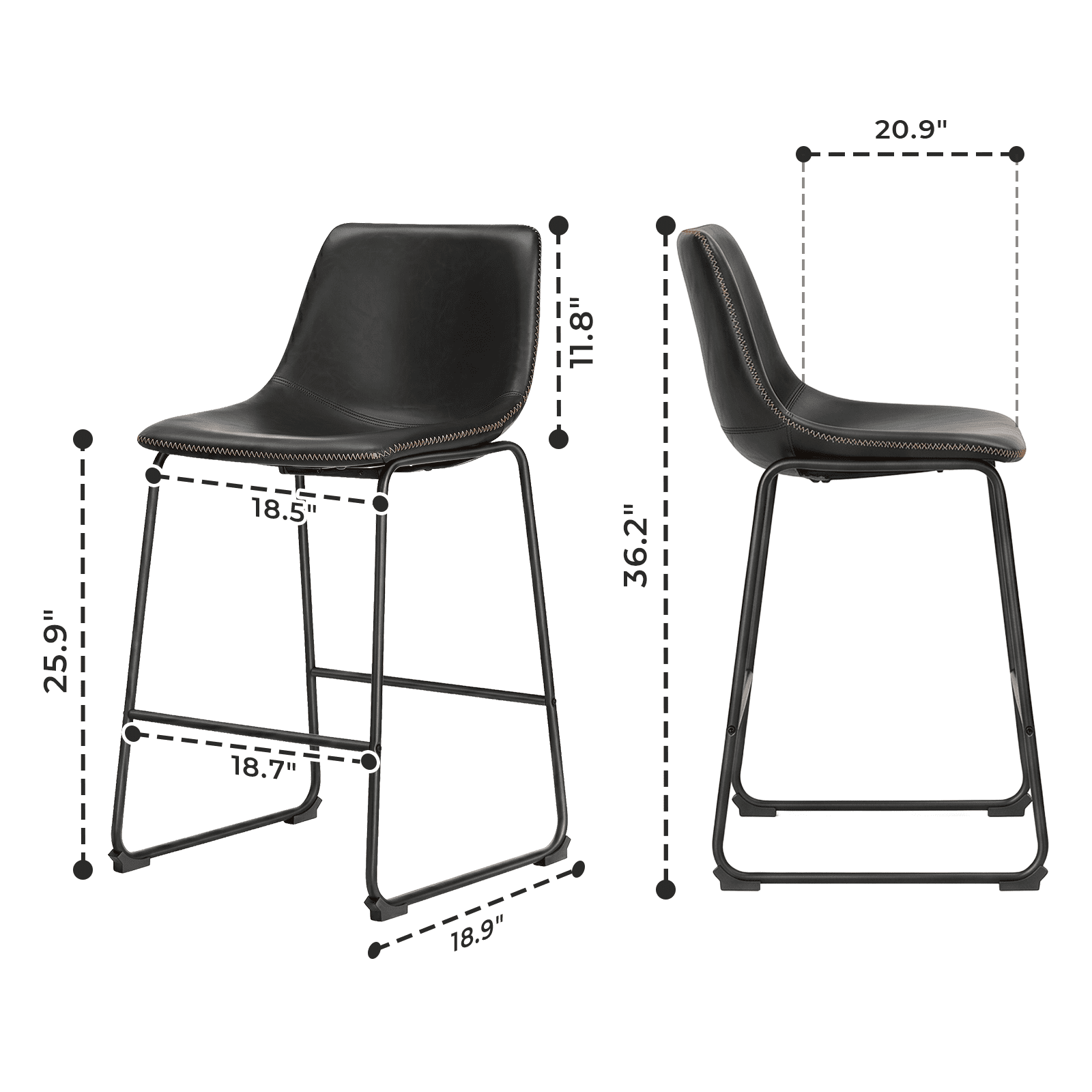 Alvantor 18"/30" Bar Stools Set of 2, Counter Height Bar Stools with Back, Modern PU Leather Stools with Metal Leg and Footrest, Bar Chairs for Kitchen lsland