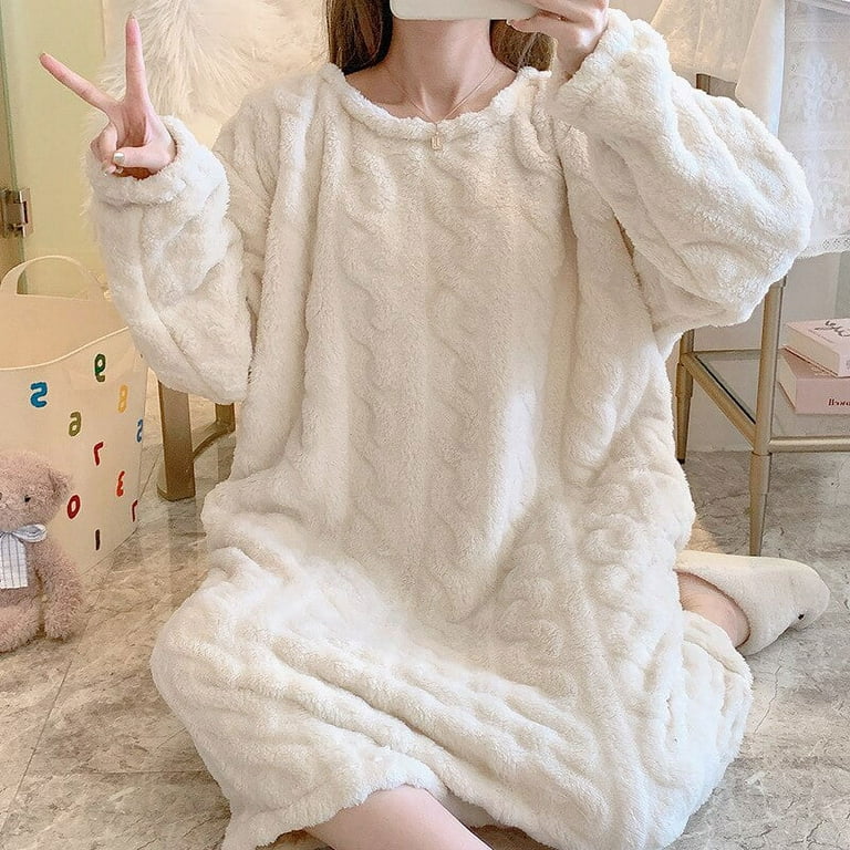 Women Winter Warm Flannel Pyjamas Suit Thick Coral Fleece Top+