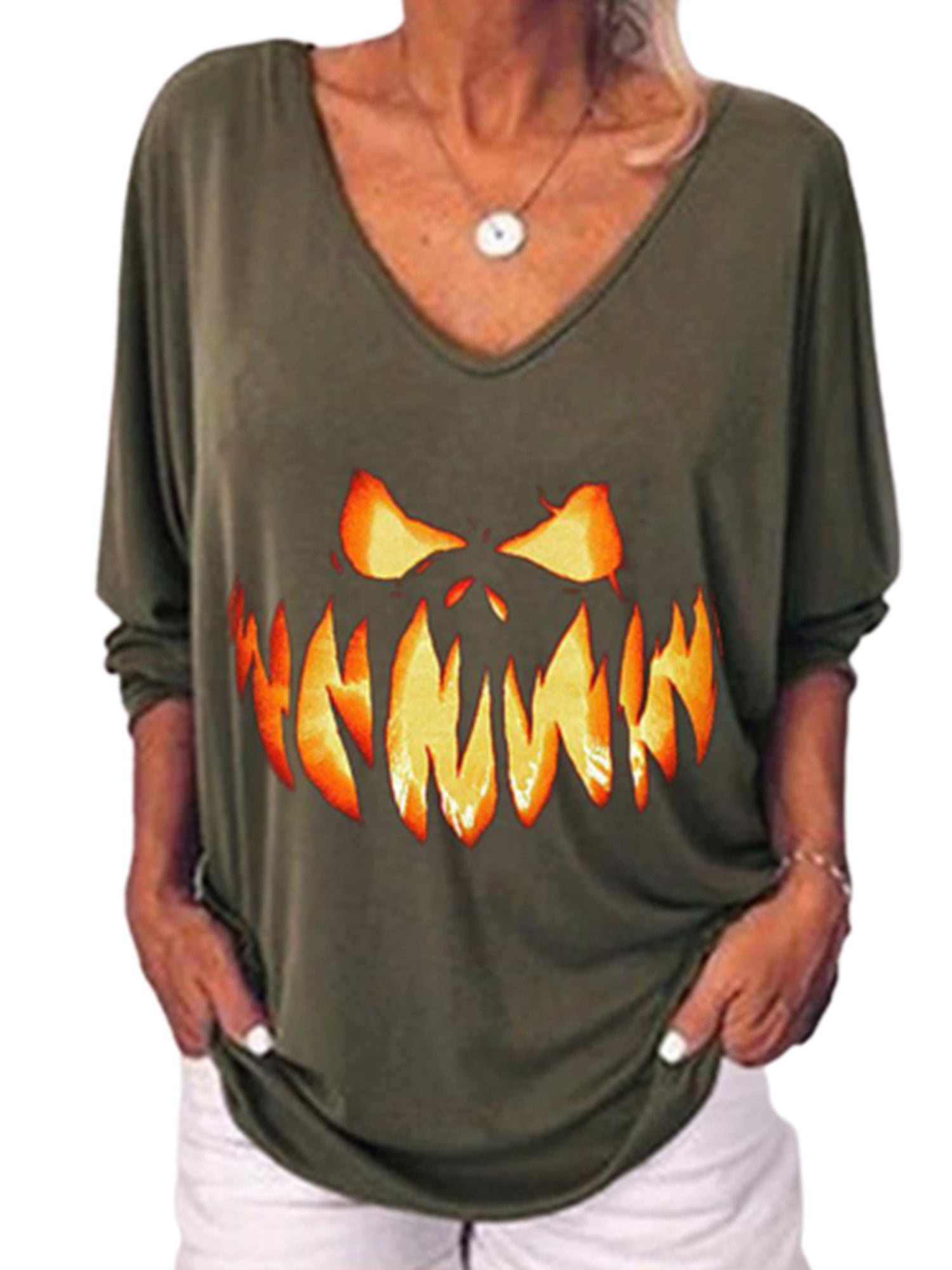 Women Halloween Gothic Punk Devil Teeth Printed Skew Collar Blouse Top Shirt Pullover Tunics Sweatershirt Black 