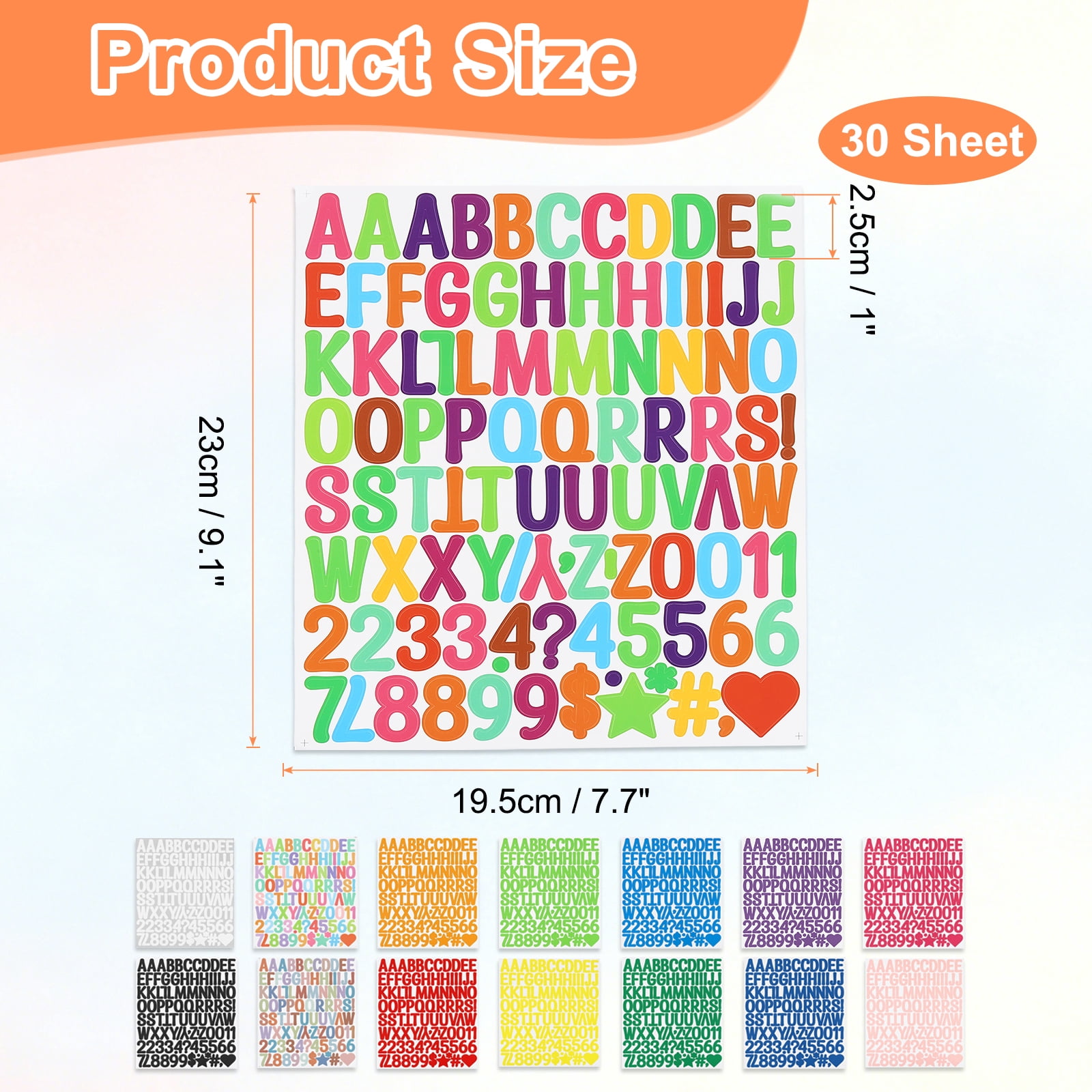 Uxcell 1 Inch Letter Stickers, 30 sheet Alphabet Number Stickers Self Adhesive Handwriting Vinyl Stick on Letters for Mailbox Number Scrapbooking Sign Bottles Craft, Multicolor