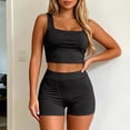 thumbnail image 2 of OOOUM Women 2 Piece Workout Set Square Neck Crop Tank High Waist Biker Shorts Outfit Ladies Stretchy Athletic Sports Yoga Tracksuit Black XL, 2 of 4