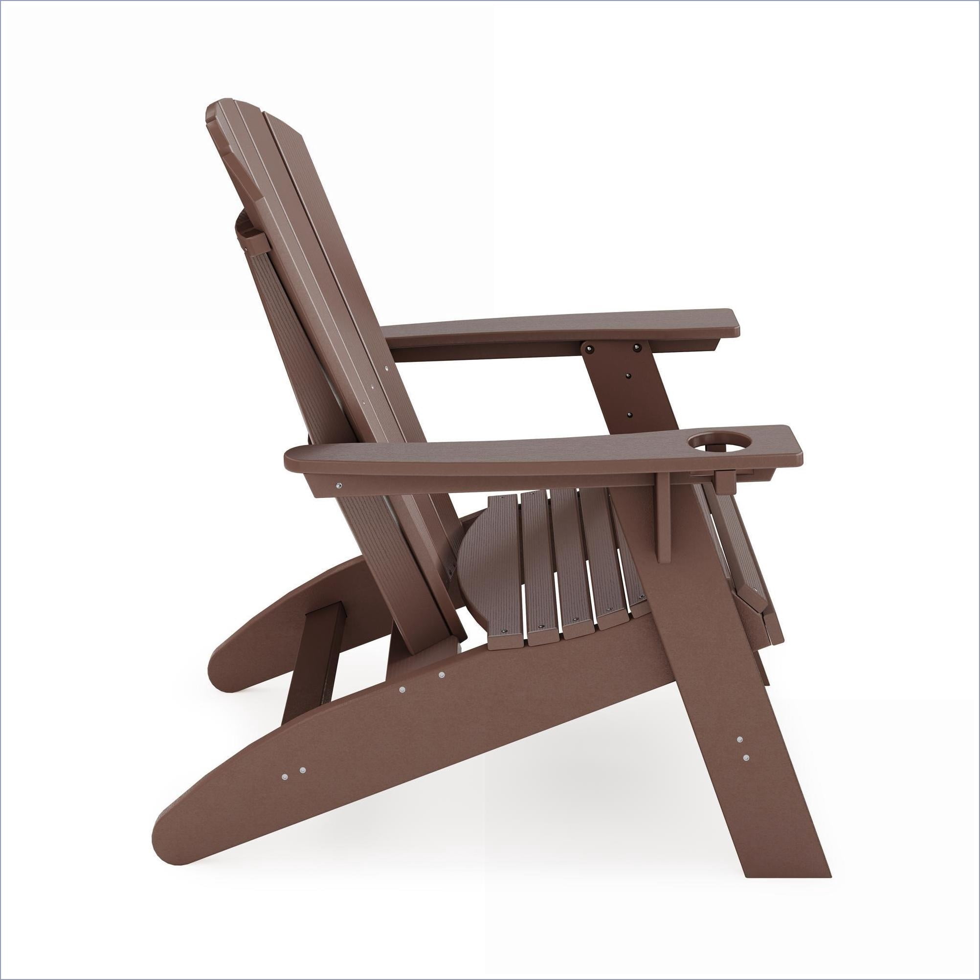 Outdoor Adirondack Chair | Traditional Curved Back Lounge for Patio, Poolside, Garden | Brown | HDPE