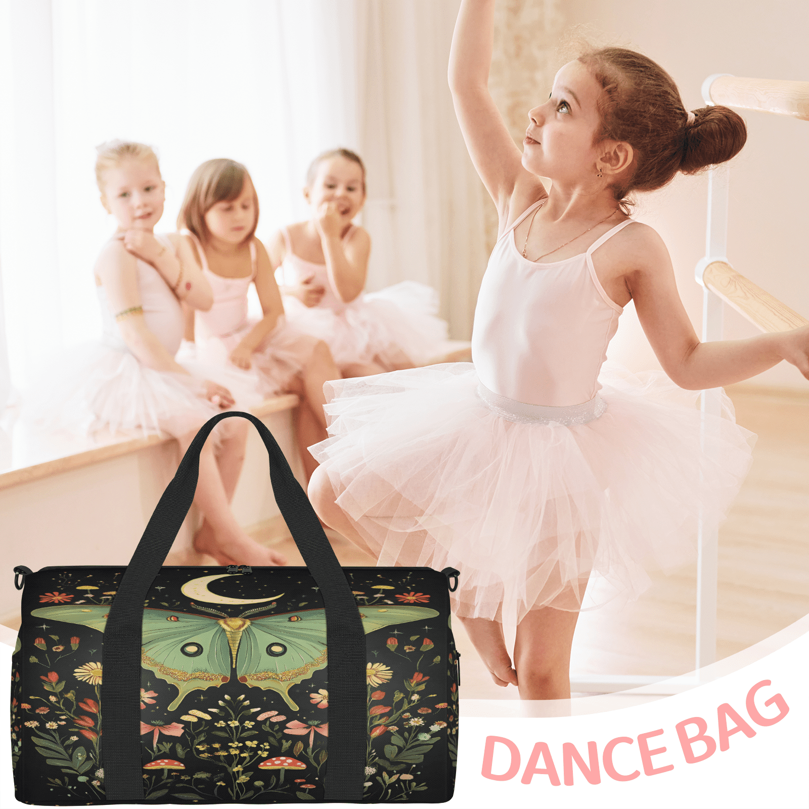 Herdesigns Butterfly Gym Bag for Women, Floral Duffle Bag for Travel Sport, Lightweight Waterproof Carry on Weekender Overnight Dance Yoga Workout Bags