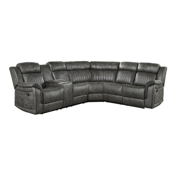 Bowery Hill 3-Piece Wood and Microfiber Reclining Sectional in Brownish Gray