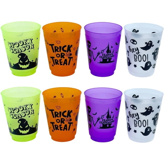Jiibva 8Pcs Halloween Plastic Cup Trick or Treat Plastic Drinking Water Cup For Halloween Theme Party Decoration Supplies