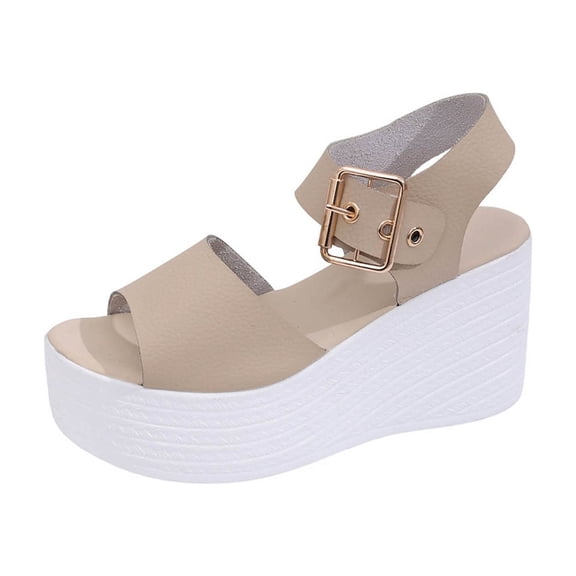 Summer Womens Sandals Versatile Peep-Toe Wedge Heel Height Increase Comfortable Sandals