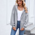 thumbnail image 2 of SWSMCLT Women's Hooded Sweatshirt Full Zip Hoodie Fashion Long Sleeve Winter Fall Comfy Casual Zip Pocket Coat Grey Large, 2 of 2
