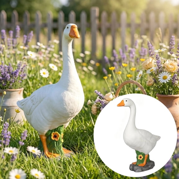 Large Porch Goose Statue, Hollow Resin Plastic Garden Goose with Fillable Sand Base, Weatherproof Outdoor Decoration for Yard and Garden