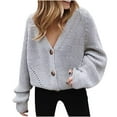 thumbnail image 1 of LOVZFMLL Women's Sweaters V-Neck Ribbed Cardigan Sweaters Solid Color Button Casual Loose Long Sleeve Tops Warm Fall Winter Clothes, 1 of 3