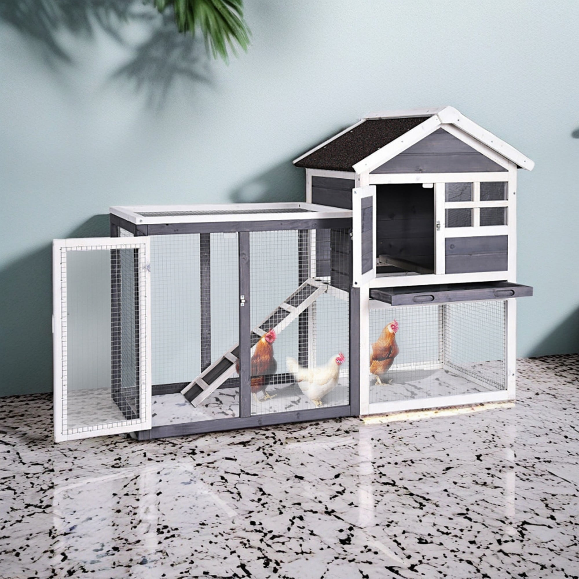 Pefilos 48" Outdoors Wood Chicken Coops, Hen Nest for Indoor Bunny Hutch Rabbit Cage Guinea Pig Habitat, Gray