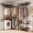 thumbnail image 3 of ROGALIS H3 Wall Mounted Clothes Rack, Industrial Pipe Closet Organizers System with 4 Telescopic Rod & 6 Shelves, 3 of 10