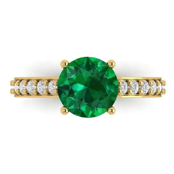 Solitaire with Accents Engagement Ring for Women - 2.3ct Simulated Emerald in 14K Yellow Gold Promise Ring