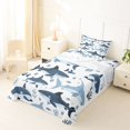 thumbnail image 3 of Manfei Ocean Shark Twin Sheets, Kawaii Sealife Lover Bedding, Navy Blue, 3-Piece, 1 Flat Sheet, 1 Fitted Sheet and 1 Pillowcase, 3 of 6