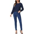 thumbnail image 2 of INSPIRE CHIC Women's Work Tops Chiffon Shirt Long Sleeve Keyhole Neck Elegant Blouse L Dark Blue, 2 of 5