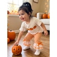 thumbnail image 4 of BemeyourBBs Toddler Baby Girls Halloween Thanksgiving Outfits Infant Baby Girl Summer Fall Clothes Cute Pumpkin Embroidery Bell Short Sleeve T Shirt Tops and Flared Pants Set, 4 of 9