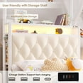 thumbnail image 4 of Hiphuta Twin Size Upholstered Canopy Bed with Charging Station & Storage Drawer, LED Beds with 4 Removable Posts, Twin Bed Frame, Beige, 4 of 8