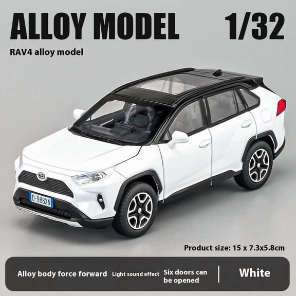 Simulation 1:32 Toyota RAV4 Off Road SUV Alloy Car Diecast Metal Model Fine Decorative Ornaments Sound & Light Pull Bcak Toys