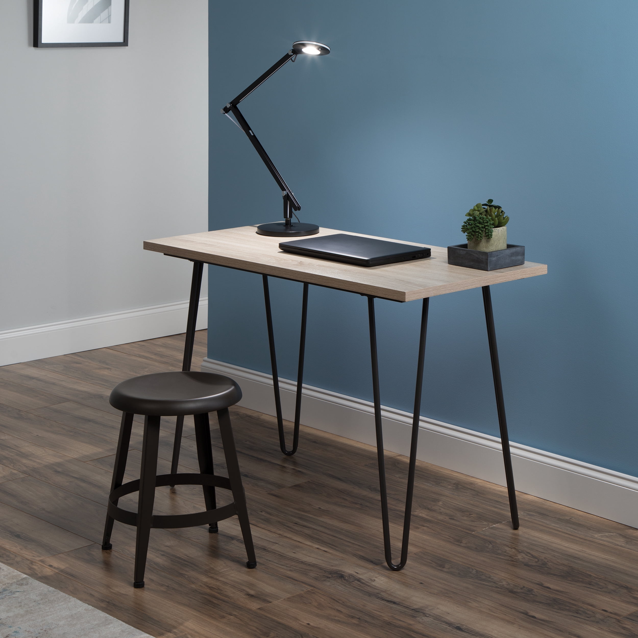 OFM Essentials Collection 44" Home Retro Desk, Writing Desk with Hairpin Legs, in Gray/Natural (ESS-1054-GRY-NAT)