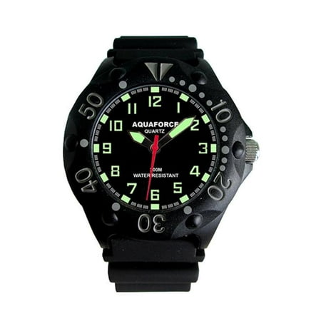 Aquaforce 52-002 Rotating Bezel PU Strap Watch with Black Dial
