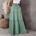 thumbnail image 4 of Bbyeadc Skirts for Women Ruched Tiered Drawstring Skirt Maxi A Line Patchwork Classic Skirts for Beach Vacation,Green (XL), 4 of 4