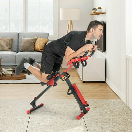Costway - 4 in 1 Folding Rowing Machine AB Crunch Workout Machine with Control Panel Home Gym - Black/Red