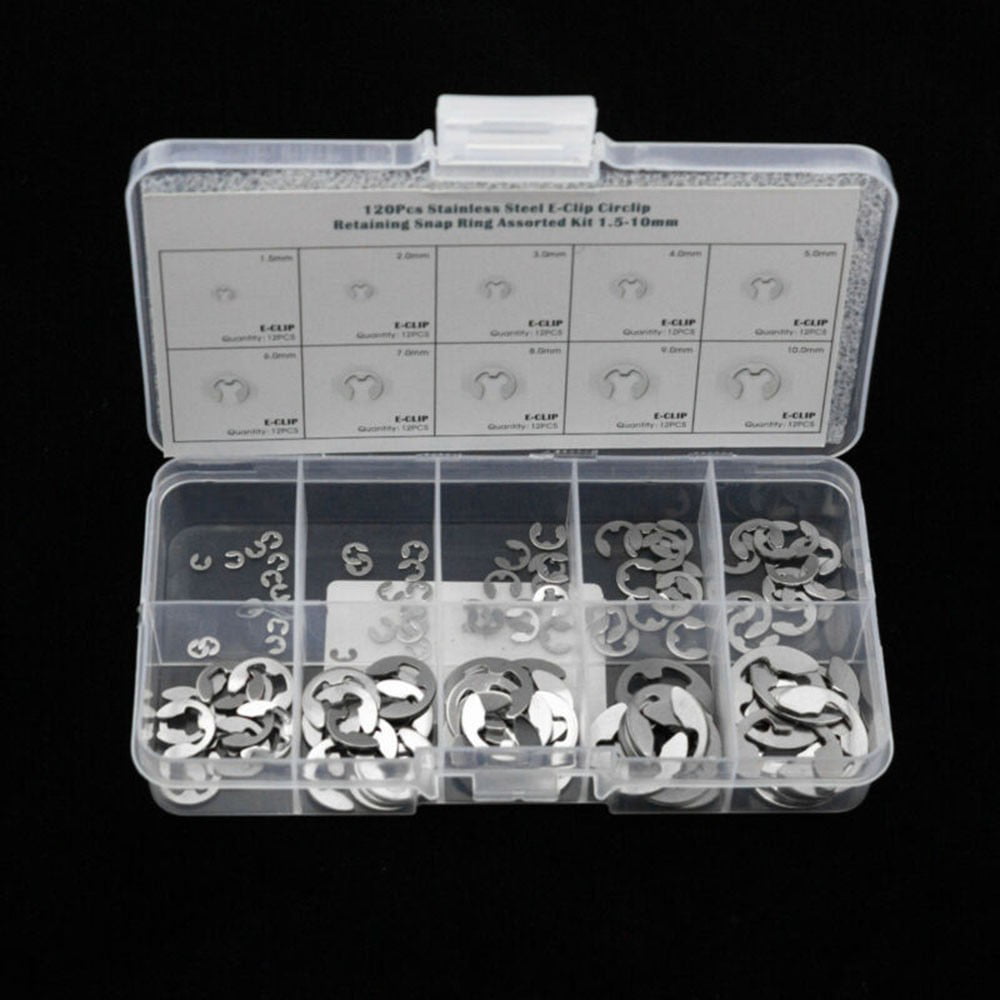 M10 Stainless Steel E Clips C Circlip Kit Retaining Ring Set 120X Assorted M1.5 