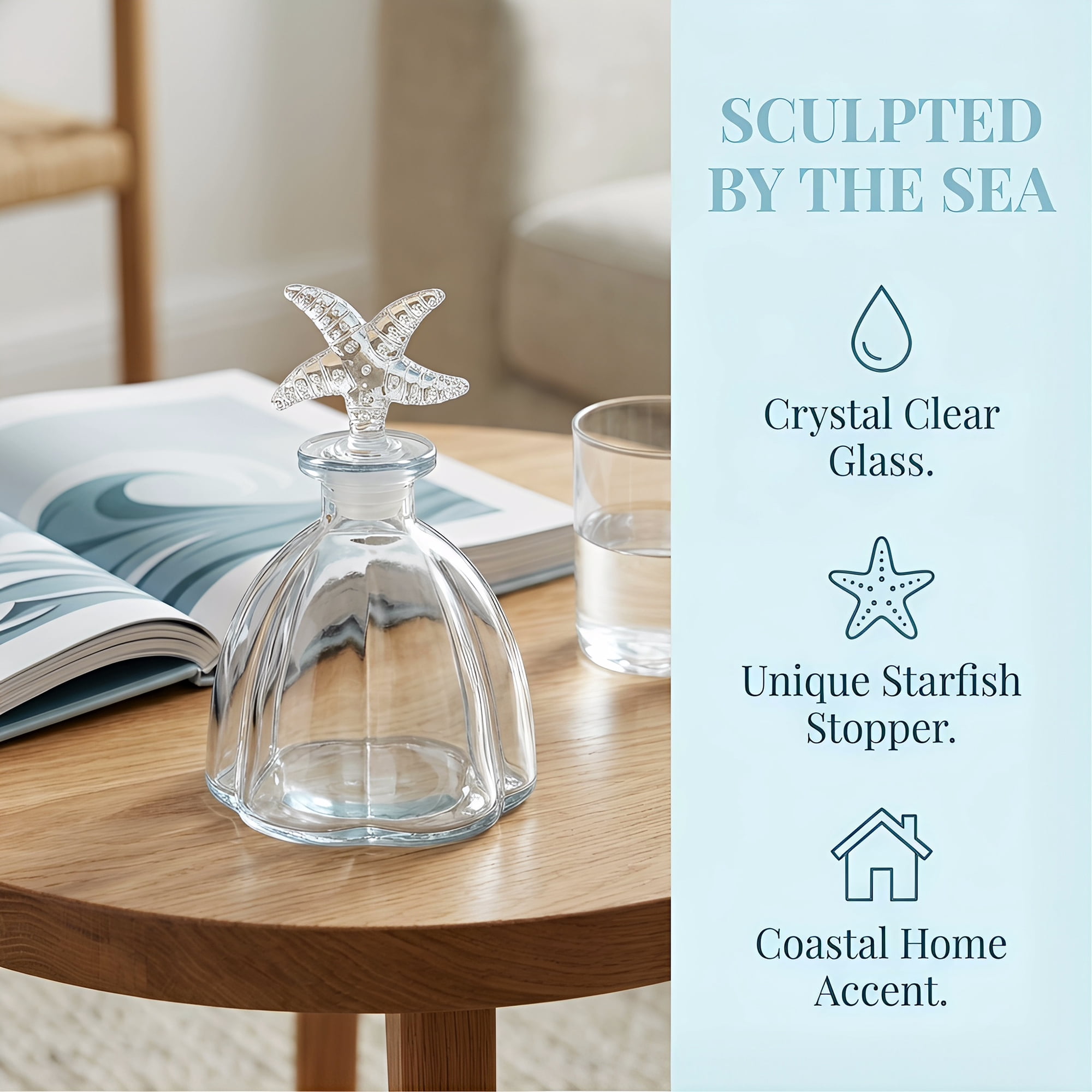 Unique Bargains 2pcs Decorative Glass Jars with Ornate Glass Stoppers Starfish Shaped Snap Cover 3.3"x3.3"x5.9"