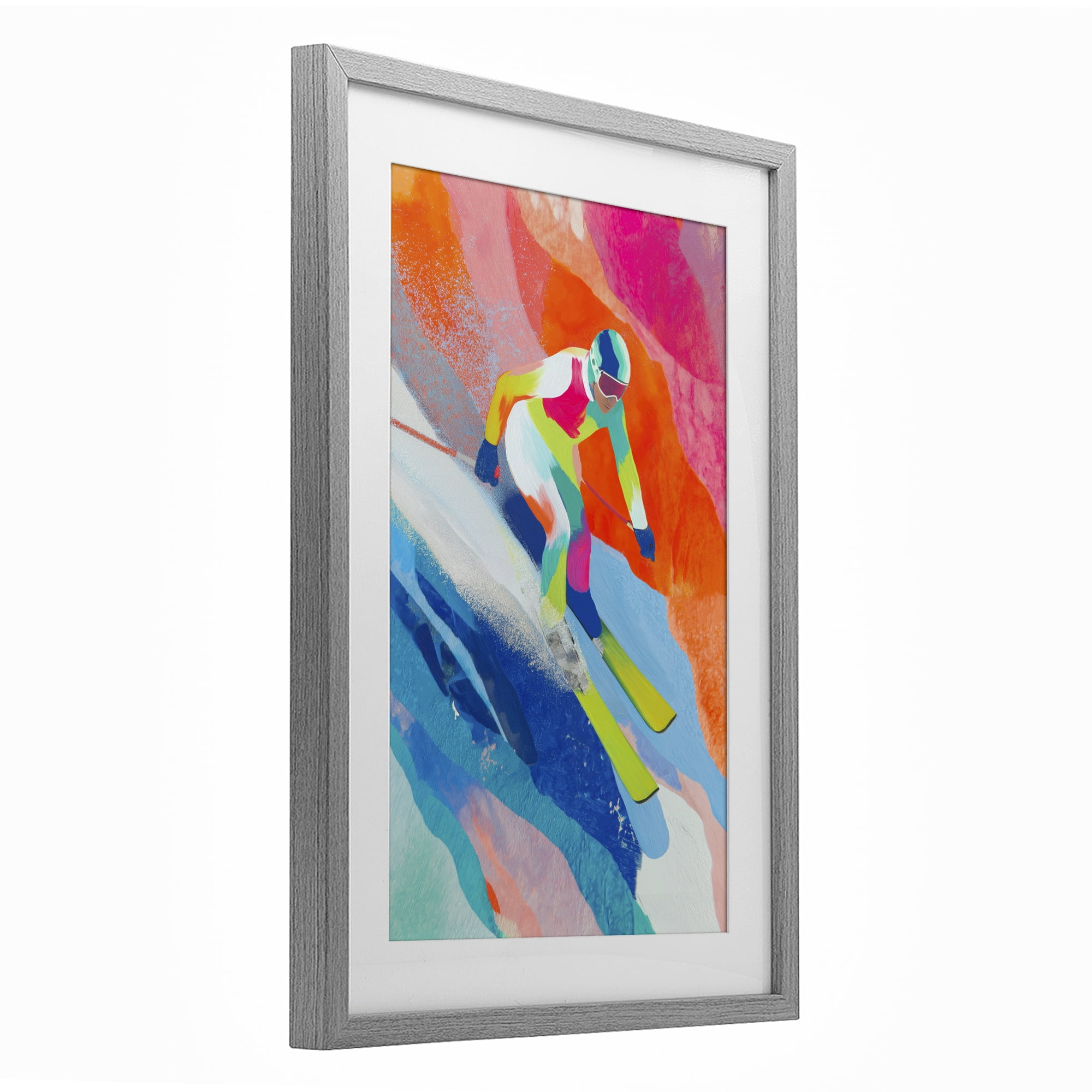 Stupell Industries Skiing Down Neon Slopes Gray Framed Print Under Glass, design by Chromatic Storm Studio
