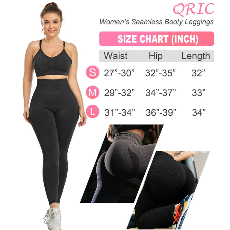 QRIC Women's High Waist Workout Vital Seamless Leggings Butt Lift Yoga Pants  Stretchy Fitness Gym Tights Black, M 